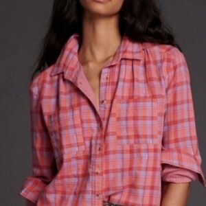Pink Plaid Button-Up Shirt- NWOT ANTHROPOLOGIE